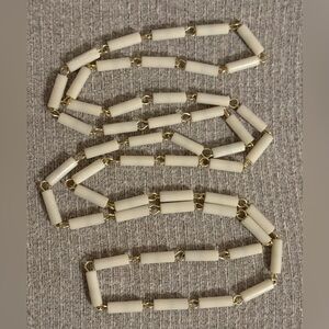 Vintage gold tone white cylinder beaded necklace
